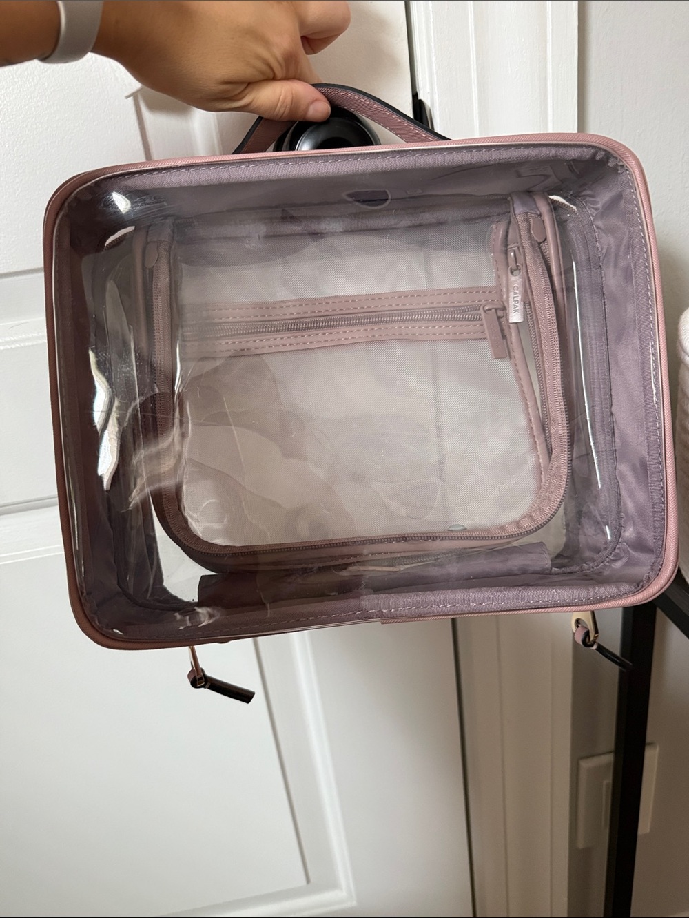 Calpak Clear Hanging Cosmetic Bag in Mauve Dusty Pink - Picture 3 of 4